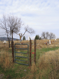 The gate at the southeast corner of the Nez Perce Cemetery in Nespelem